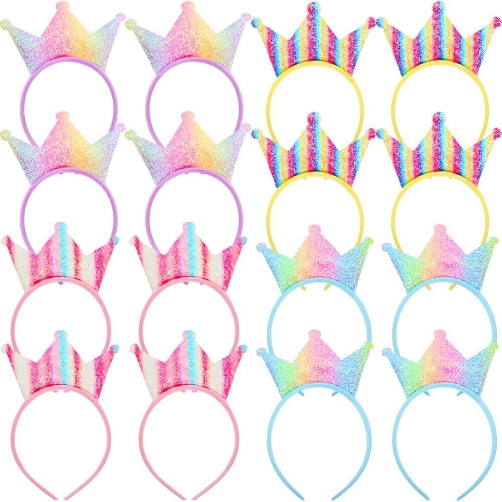 16 Pack Princess Crowns Headbands Glitter Sequin Tiaras for Parties